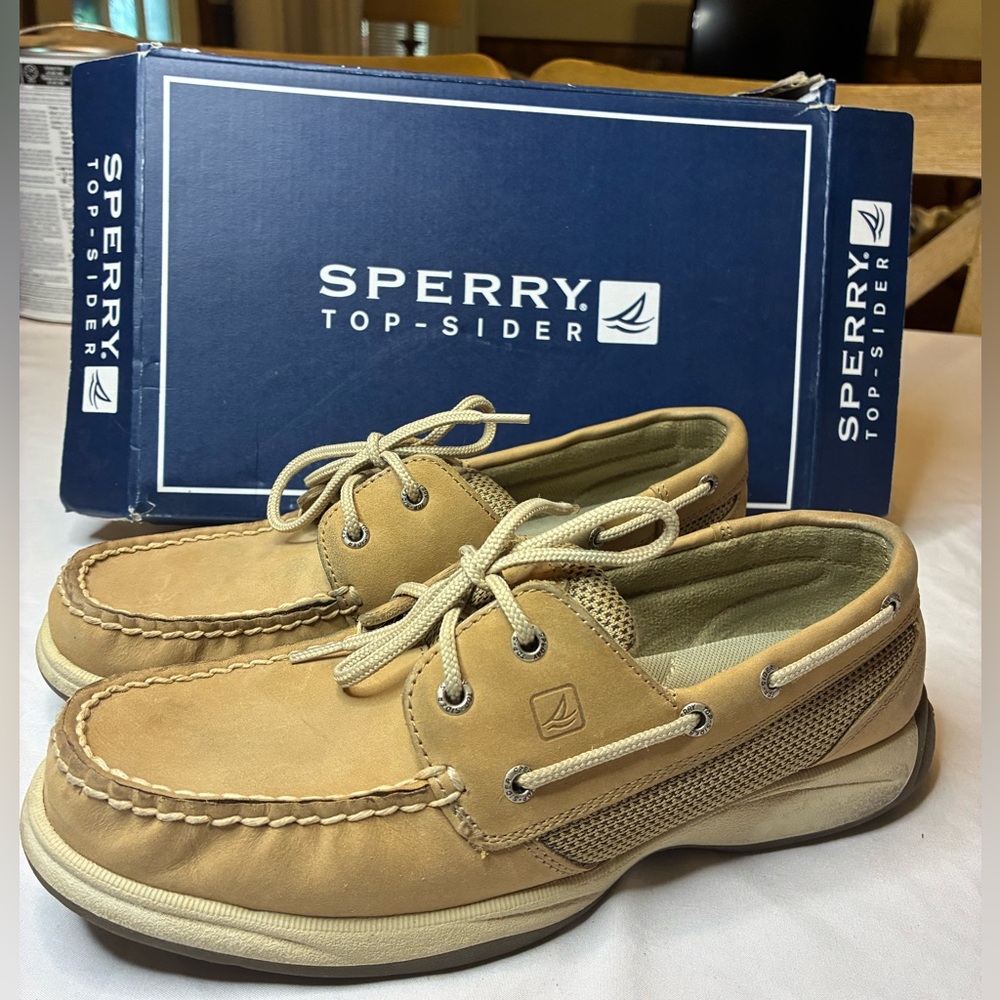 Sperry Top-Sider Intrepid 2 Eye Linen Mesh Boat Shoes Women’s 8.5M Tan Leather